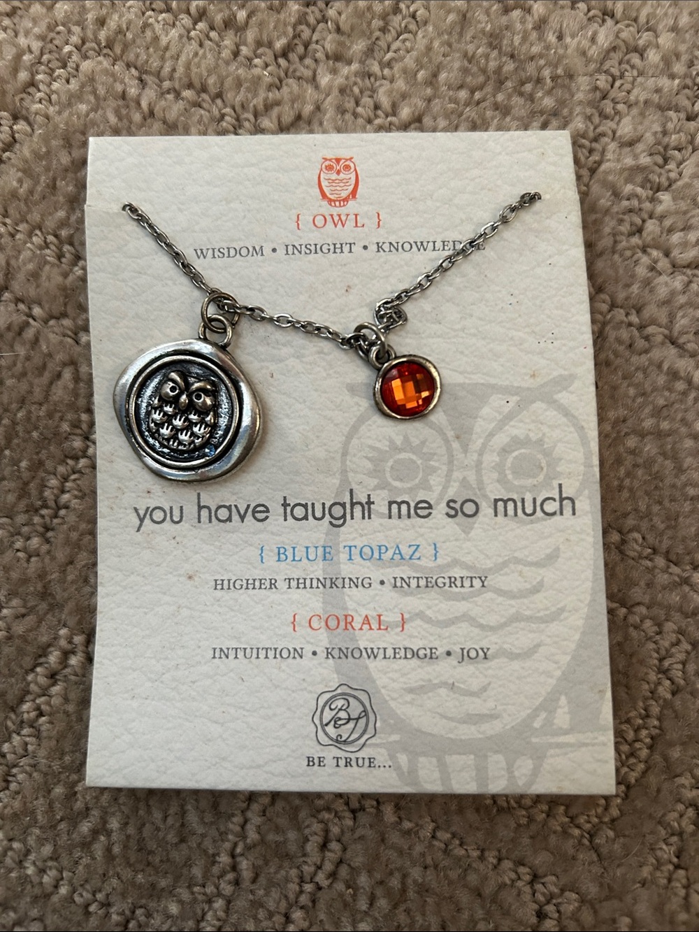 GiftCraft Coral Accent Owl Pendant Necklace - Silver Tone